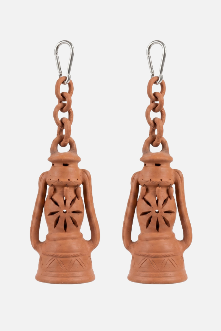 Terracotta Hanging 2 Lantern Set